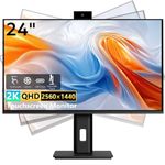 Pisichen Touchscreen Monitor 24 Inch Full HD 2560x1440P @100Hz 10-Point Multi Touch Screen PC Monitor with Camera, HDMI VGA USB Port, Built-in Speakers