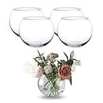 Whole HOUSEWARES | Clear Glass Bubble Bowl | Glass Fish Bowl | Globe Flower Vase Centerpiece | Round Vase | Decorative Glass Bowl for Wedding Event Home Decor, 4 Piece