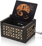 18 Note Hand Crank This is Halloween Tune Wood Music Box The Nightmare Before Christmas Vintage Wooden Musical Box Gifts for Girlfriend/Women/Daughter/Wife for Halloween Anniversary(Yellow Black)