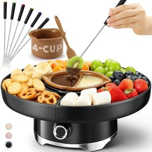 LUSHYUM Electric Chocolate Fondue Set, 4-Cup Chocolate, Rotating Tray