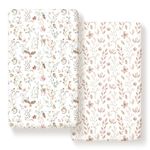 GRSSDER Stretch Ultra Soft Jersey Knit Fitted Crib Sheets Set 2 Pack，Fit All Standard Crib Mattress Pads Safe and Snug, Crib Fitted Sheet for Girls, Beautiful Blush Pink Floral and Cute Animals Print