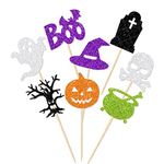 24Pack Glitter Halloween Cupcake Toppers Decoration Set Halloween Cake Decor Toothpick Flags for Happy Halloween Boo Day Themed Party Decorations