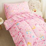 Viviland Castle Princess Toddler Comforter Sets, Cute Girls Toddler Bedding Set, Soft Microfiber Pink Toddler Bed Set