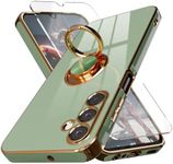 ﻿ for Samsung A15 5G Case,+Screen Protector,with Magnetic Kickstand,Built-in 360° Rotation Ring Holder,Plating Gold Edge Slim Soft TPU Shockproof Protective Case for Samsung Galaxy A15 5G, Mint Green