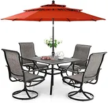 MFSTUDIO 6-Piece Patio Dining Set with Umbrella,Outdoor Furniture Set with 4 Sling Dining Swivel Chairs,1 x 37 Square Metal Mesh Table and 1 x 10ft 3 Tiers Umbrella (Orange Red)