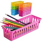 Prextex Classroom Storage Baskets Set - Colourful Pencil Trays, Table Organizers, and Pots for Classroom Organization - Durable Pencil and Supplies Basket for Teachers and Students - Pack of 12