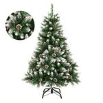 GIGALUMI 120cm/4ft Fold-Out Artificial Christmas Tree Retractable Xmas Tree with snow and real pine cones Indoor Decoration Pine Tree