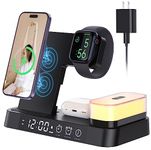 Wireless Charger 5 in 1, 30W 3 in 1 Wireless Charging Station & Alarm Clock & Night Light for iPhone 14/13/12/11/Pro/mini/SE/XS/XR/X/8Plus/8/Galaxy/AirPods/iwatch with Adapter & iWatch Cable