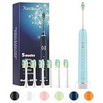 7AM2M Sonic Electric Toothbrush with 6 Brush Heads for Adults and Kids, One Charge for 90 Days,Wireless Fast Charge, 5 Modes with 2 Minutes Built in Smart Timer, Electric Toothbrushes(Light Blue)