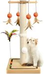 Paroto Cat Scratching Post, Sisal Scratching Posts for Indoor Cats Adults with Hanging Ball and Interactive Toys, 2 Mounting Methods Cat Scratcher for Kitten Cats, 25 inches