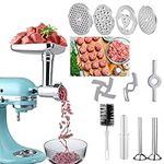 Stainless steel Food Grinder Attachments for Kitchenaid Stand Mixers, Meat Grinder Attachment, Including 2 Sausage Stuffer Tubes,2 Grinding Blades,4 Grinding Plates for Make Sausages, Dishwasher Safe