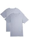 Fishers Finery Men's Tagless V Neck Comfort Stretch Undershirt (Sky, M 2pk)