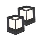 YFMYY 2 Pack Modern Lawn Landscape Column Light IP65 Waterproof Square Pillar Lamp Traditional Black Aluminum Acrylic Bollard Lamp E27 External Post Lantern Light Pond Gate Pillar Park Exterior Torch