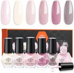 modelones Nail Polish Set 6 Colors, Milky White Pink Iridescent Grey Mini Quick Dry Nail Lacquer Kit, Bubble Bath Shimmer Pearlescent Fall DIY Home Salon Long Lasting Manicure Gift for Women Girls