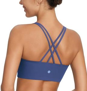 baleaf Nuleaf Sports Bras for Women, Strappy Longline Yoga Padded Bras, High Impact Molded Cups Workout Crop Top Navy Blue S