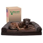 Furhaven Pet Dog Bed | Memory Foam Faux Fleece & Chenille Traditional Sofa-Style Living Room Couch Pet Bed w/ Removable Cover for Dogs & Cats, Coffee, Jumbo Plus