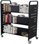 GAOMON Library Cart, 35x18x49 W-Shaped Rolling Book Cart with 4 Inch Lockable Wheels for Libraries, Offices, Home Shelves, and Schools