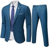 YND Men's Slim Fit 2 Piece Suit, One Button Jacket Pants Set with Tie, Solid Party Wedding Dress Blazer, Tux Trousers, Light Blue