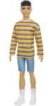 Barbie GRB91​ Ken Fashionistas Doll #175 with Sculpted Brunette Hair Wearing a Long-sleeve Colorful Striped Shirt, Multicolor, 31.75 cm*5.08 cm*11.43 cm