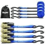 Ratchet Straps, Ohuhu 4 Pack Tie Downs Logistic Straps, Motorcycle Straps Securing Straps, 500 Lbs Load Cap with 1500lb Breaking Limit, Cargo Straps for Moving Appliances, Blue