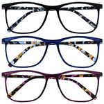 Opulize Arc 3 Pack Large Reading Glasses Black Blue Purple Patterned Mens Womens RRR66-135 +2.00