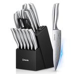 D.Perlla Knife Set with Block, 15 Pieces with Built-in Sharpener, High Grade Stainless Steel Kitchen Knife Set with Knives, Steak Knives, Scissors for Chopping, Slicing, Dicing, Sharp and No Rust