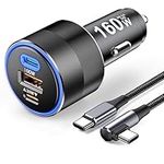 160W USB C Car Charger Fast Charging Cigarette Lighter PD3.0 100W PPS 45W QC4+ 30W Type C Car Charger for MacBook Pro Air Laptop iPad iPhone 14 13 12 Pro Samsung S23 S22 (with 100W USB C Cable)