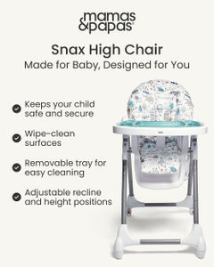 Mamas & Papas Snax Adjustable Highchair – Reclining, Foldable, Removable Tray