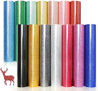 Glitter Heat Transfer Vinyl HTV - 14 Pack 12"x10" Iron On Vinyl for Cricut, Silhouette Cameo or Heat Press Machine, Easter Decorations for Shirts Dress, 14 Assorted Colors HTV Glitter Heat Press Vinyl