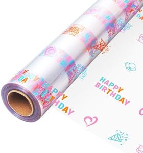 JOYIT 100' Long X 35” Wide Happy Birthday Cellophane Wrap Roll - 3 Mil Thick Clear Cellophane Roll, Birthday Cellophane Bags Large, Wrapping Paper for Flower Gift Baskets Wrap (35" fold into 17.5")