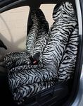 Carseatcover-UK Front Pair of Faux Fur Furry Grey TIGER PRINT Car Seat Covers - Universal Fit - Suitable for Cars, Vans, MPV's SUV's