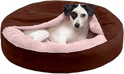 Petslover - Round Snuggery Hooded Dog Bed with Attached Blanket, Calming Anti-Anxiety Hooded Donut Bed, and More for Dogs and Cats - Multiple Colors, Sizes, and Styles Brown (XXXL)