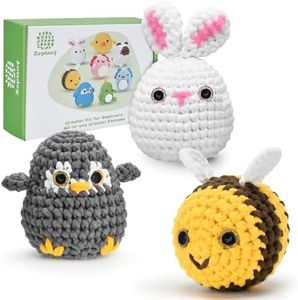 Crochet Kit for Beginner, Crochet Starter Kit Step-by-Step Video Tutorials, Amigurumi Stuffed Animals Crafts for Adults, Beginner Crochet Kit for Adults Kids14+ Women Men-Penguin&Bee&Bunny