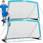 Kids Soccer Goals for Backyard, 5×3, 6×4, 9×5FT 2 Pieces Easy Foldable Soccer Practice Net with Portable Carrying Bag for Toddler Youth Adult Soccer Training Equipment Outdoor Sports Game