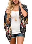 Women Floral Kimono Cardigans- Floral Cover Up Chiffon Print Loose Shawl Beachwear Boho Summer Casual Blouse Swimwear Cardigan Swimsuit for Ladies (Yellow, X-Large)