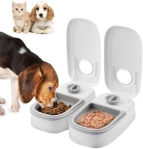 Afenau Automatic Cat Feeder, 2 Meal Cat Feeder Automatic with Timer Wet Food, Automatic Pet Feeder Dry and Wet Cat Food Timer Dispenser, Cat Food Dispenser for Small to Medium Sized Cats and Dogs