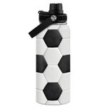 SANDJEST Soccer Water Bottle with Lid - 32oz Insulated Stainless Steel Sport Bottles - Gift for Men Soccer Player Fan Coach