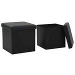 ALMAND Folding Ottoman Cube Foot Rest Office Meeting Seating Stool Box with Hidden Storage Box with Lid Pouffe Footstool Ottoman Bench for Living Room,Bedroom,Office (Pack of 2, Black)