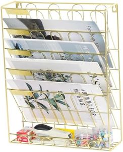 superbpag Desk Organizer, 5 Tier Hanging File Organizer, Wall Mount Document Letter Tray Storage Rack for Office Home Dormitory, Gold