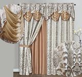 GOHD Samba Star. Jacquard Window Curtain Panel Drape with Attached Fancy Valance and taffeta backing. 2pcs Set. Each pc 54" Wide x 90" Drop with 18" Valance. (SAND)