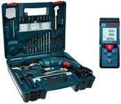 Bosch GSB 500W 10 RE Professional Tool Kit, MS and Plastic (Blue, Pack of 100) & GLM 40 Laser Distance Measurer Combo