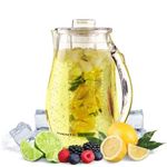 Ovente Water Fruit & Tea Flavor Infuser Pitcher 2.5 Liter Portable BPA-Free Carafe Drip Free Spout Removable Lid Diffuser Filter Set Clear Plastic For Hot or Cold Juice Beverage Dispenser PIA0852C