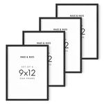 Haus and Hues Set of 4 9x12 Picture Frame - 9 x 12 Picture Frame Collages for Wall, Black Photo Frames Wooden Picture Frame Sets for Wall Collage, 9 by 12 Frame Sets for Wall Collage (Black Oak Frame)