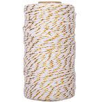 G2PLUS Christmas String for Gift Wrapping, White Cotton Twine with Gold String, 2MM Glitter Gift Wrapping String, 100M Christmas Decorative Bakers Twine for Christmas DIY Gift Decorations