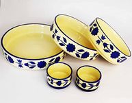 RenHomz Ceramic Snacks Serving Set -3 platters with 2 dips | Blue Legend Design| Snacks Appetizer Serving