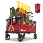 Sekey Collapsible Foldable Wagon with 220lbs Weight Capacity, Heavy Duty Folding Utility Garden Cart with Big All-Terrain Beach Wheels & Drink Holders.Red&Grey
