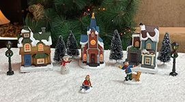 Moments In Time Christmas Village Décor 12 pc Set, with LED Lights, Battery Operated (not Included) - 5" to 6.5" H Buildings