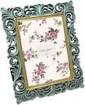 Laura Ashley 5x7 Light Blue w/Gold Vintage Inspired Resin Scroll Design Picture Frame with Thin Border, Horizontal & Vertical for Tabletop and Wall Display, Home Décor (5x7, Light Blue w/Gold)