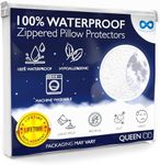 Waterproof Pillow Protector Queen (4-Pack) - Zippered, Hypoallergenic, Dust Mite & Bed Bug Proof, Allergy Pillow Covers