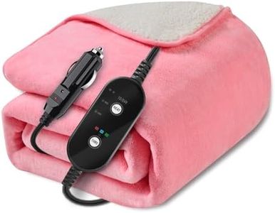 Sino Salected 12V/24V Heated Car Blanket, Electric Blanket Flannel Heating Throw for Car, SUV, RV, or Camping, 60" x 44", Hi/M/Lo Heating Settings, Auto-Off Timer,Pink